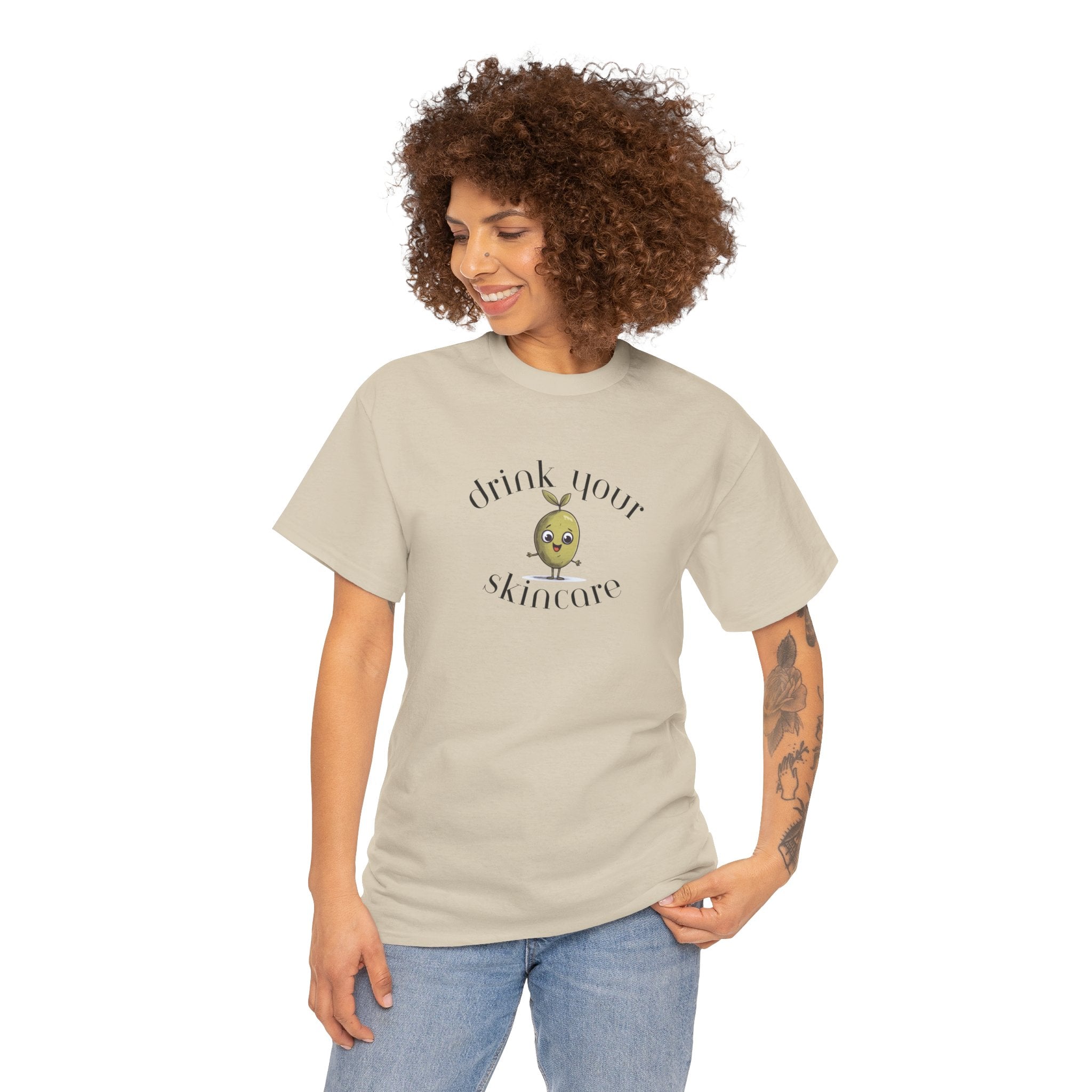 Drink your skincare / olive trees / olive cartoon / Unisex Heavy Cotton Tee