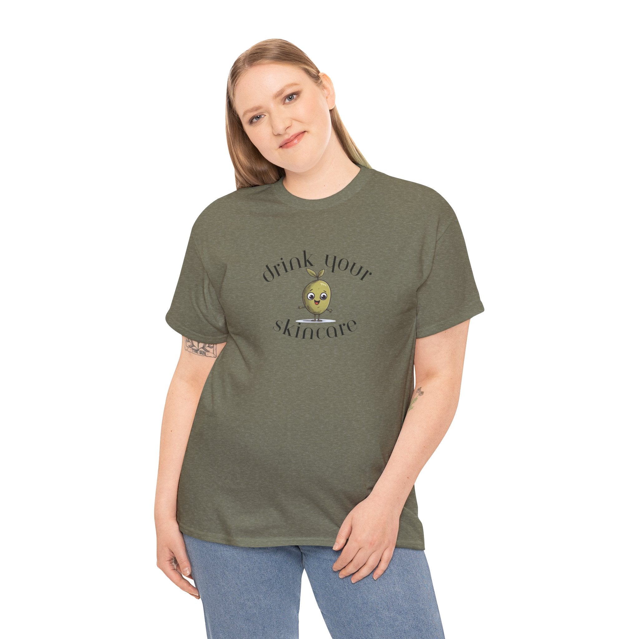 Drink your skincare / olive trees / olive cartoon / Unisex Heavy Cotton Tee