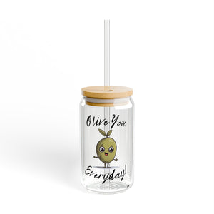 Drink your skincare! / Olive tree cartoon / Sipper Glass, 16oz