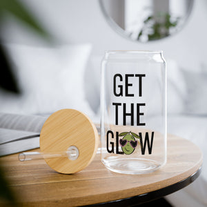 Get the glow / Drink your skincare! / Olive tree sunglasses cartoon / Sipper Glass, 16oz