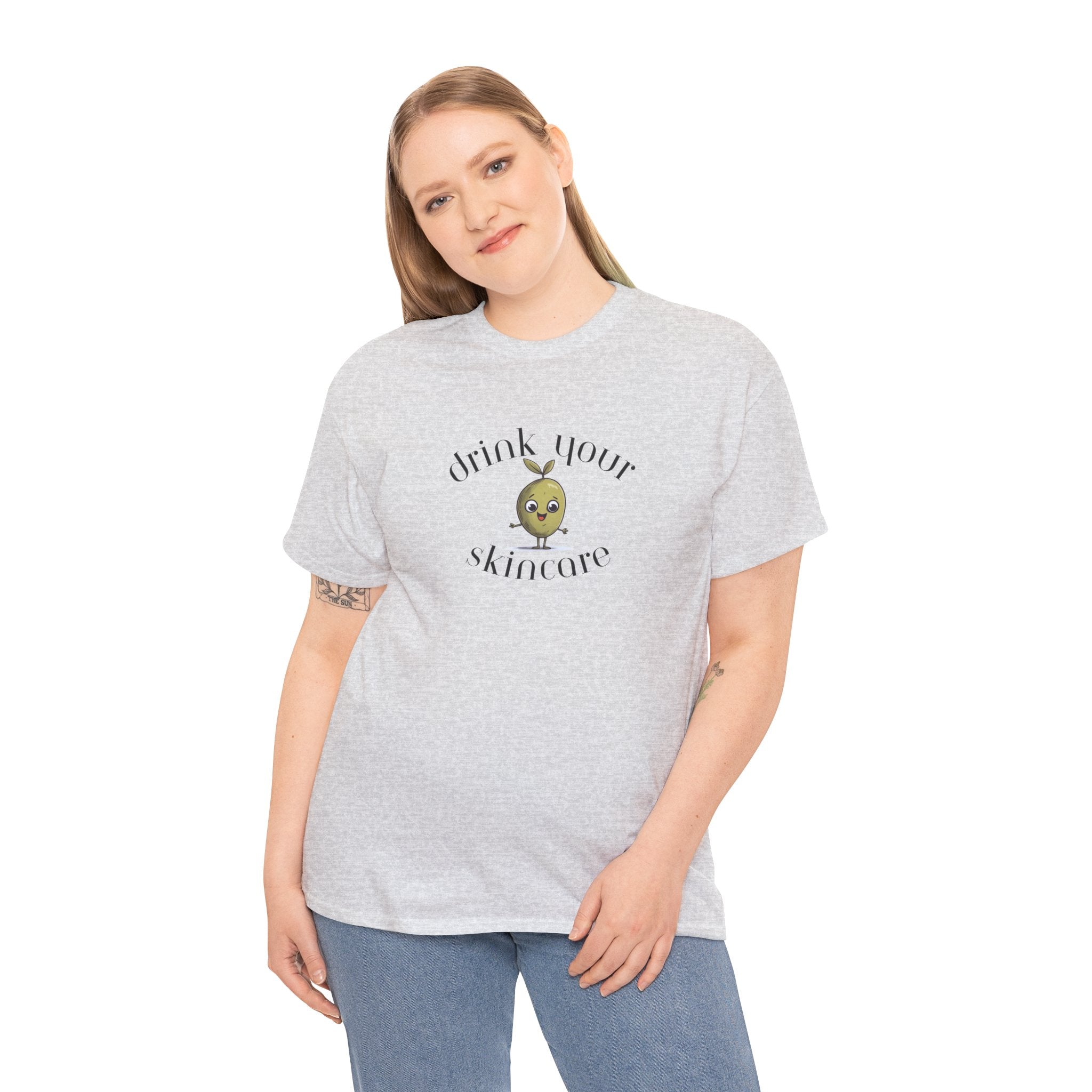 Drink your skincare / olive trees / olive cartoon / Unisex Heavy Cotton Tee