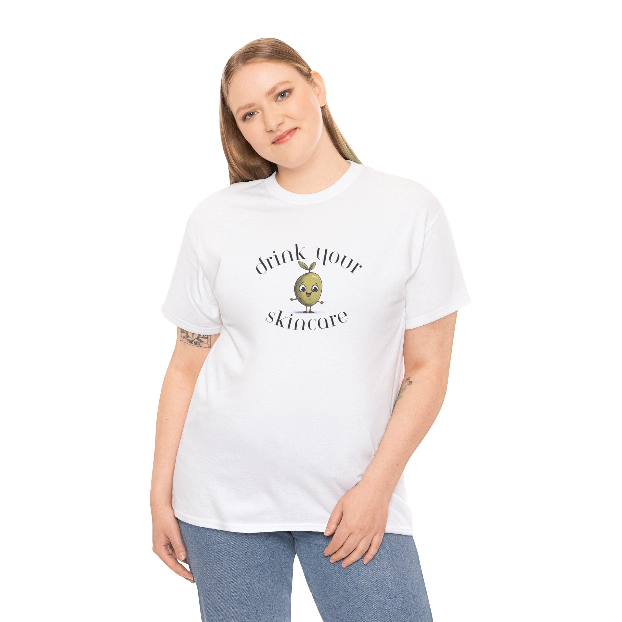 Drink your skincare / olive trees / olive cartoon / Unisex Heavy Cotton Tee