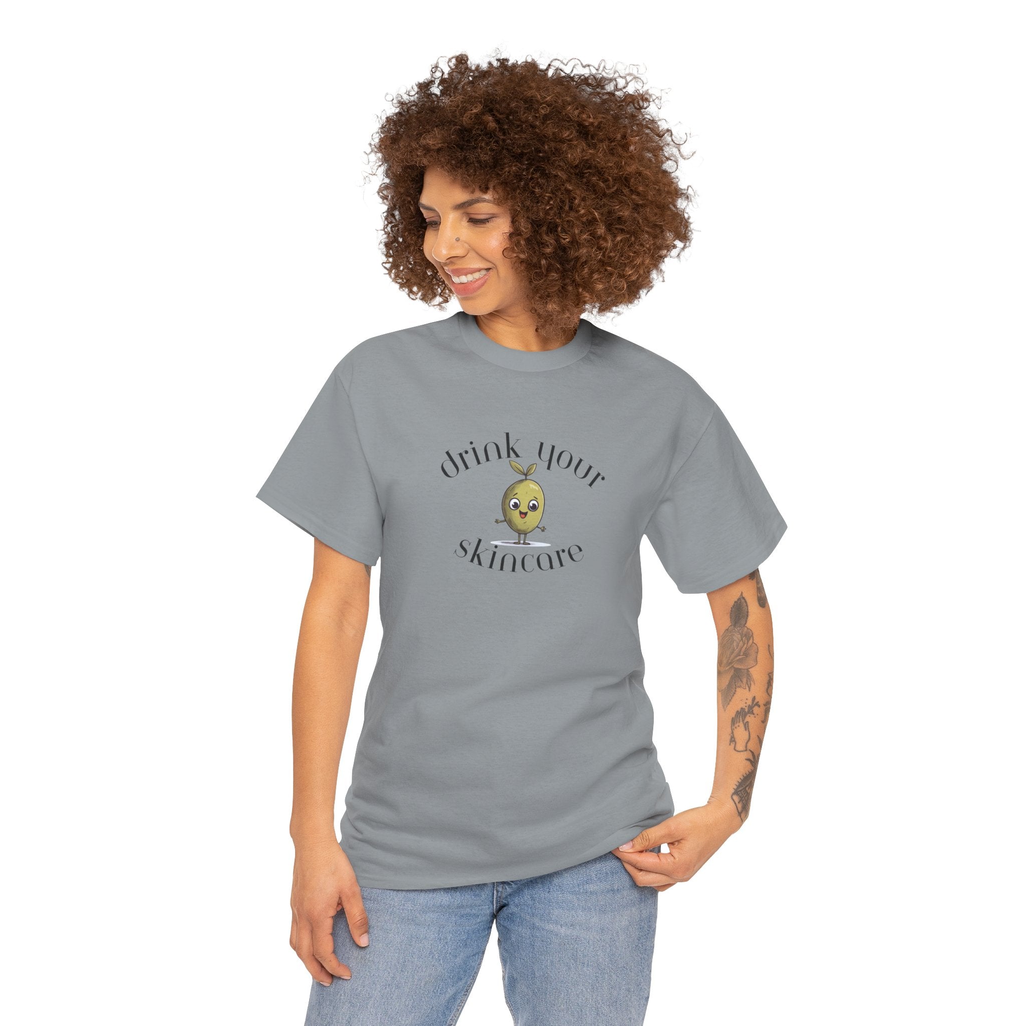 Drink your skincare / olive trees / olive cartoon / Unisex Heavy Cotton Tee