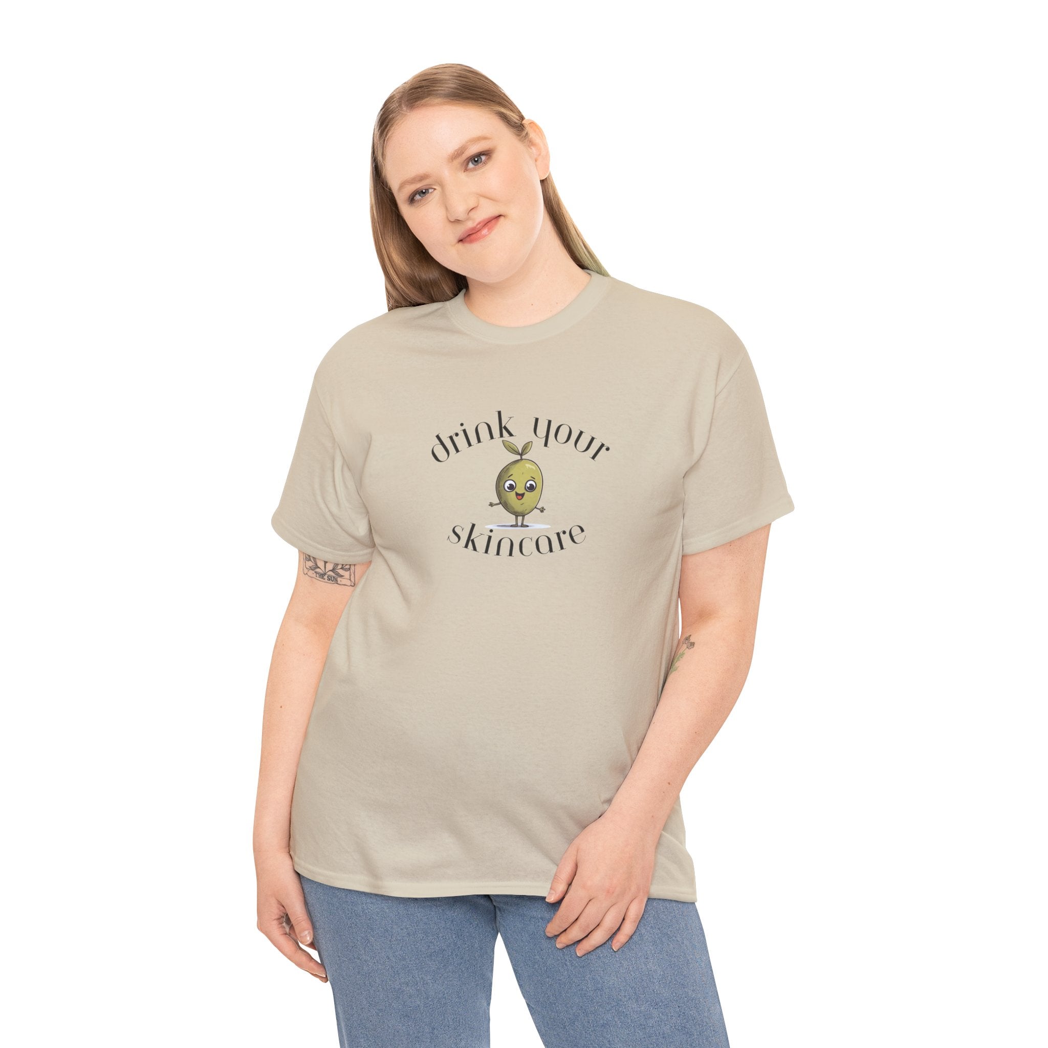 Drink your skincare / olive trees / olive cartoon / Unisex Heavy Cotton Tee