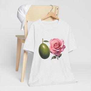 Olives and roses / Hydroxytyrosol makeup / Olive trees / Unisex Jersey Short Sleeve Tee