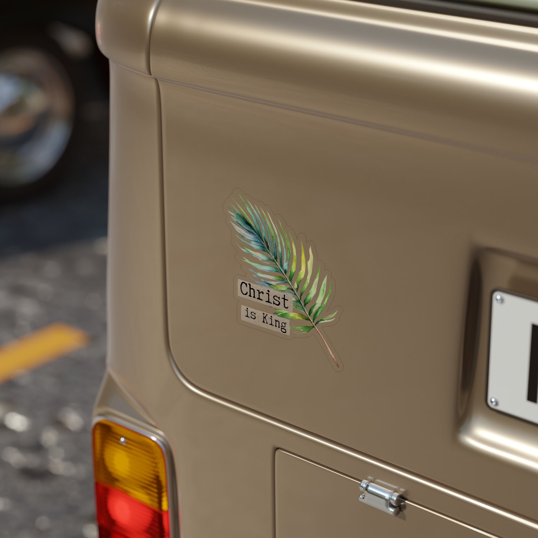 Transparent Outdoor Die-Cut Sticker - 'Christ is King' Palm Leaf Design
