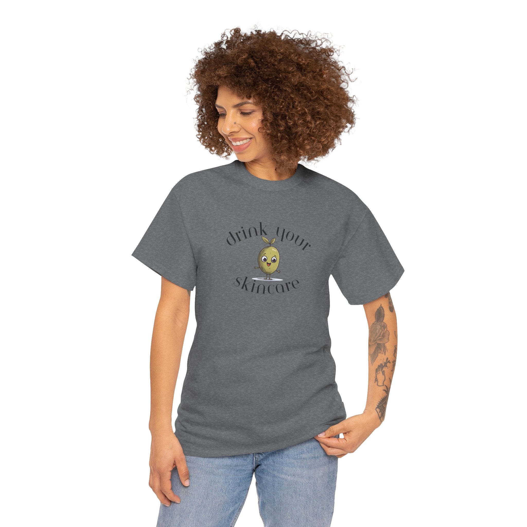 Drink your skincare / olive trees / olive cartoon / Unisex Heavy Cotton Tee