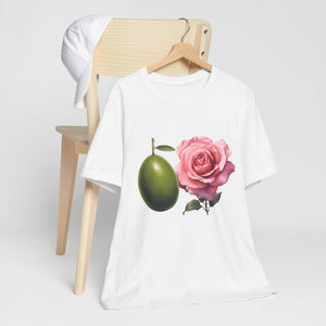 Olives and roses / Hydroxytyrosol makeup / Olive trees / Unisex Jersey Short Sleeve Tee