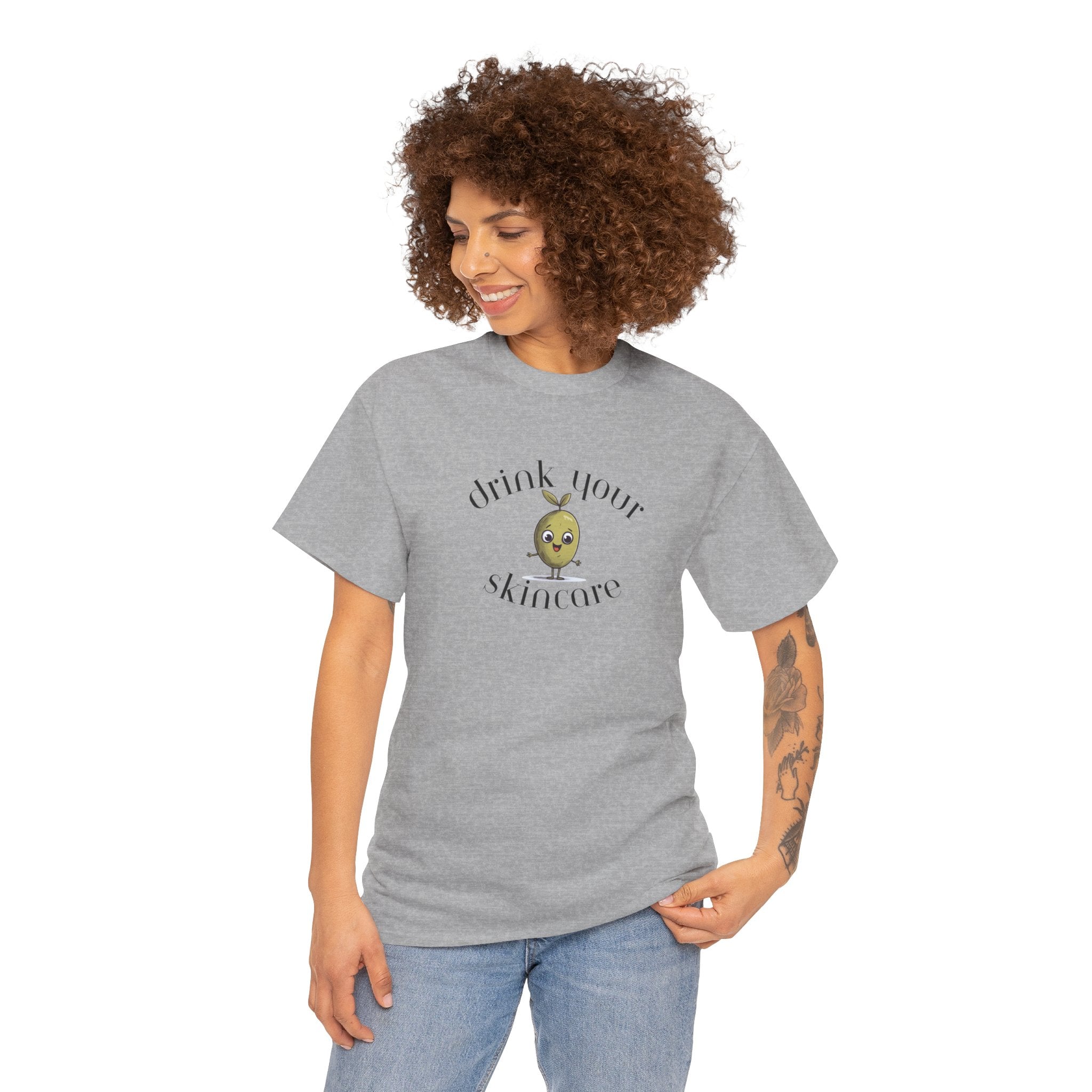 Drink your skincare / olive trees / olive cartoon / Unisex Heavy Cotton Tee