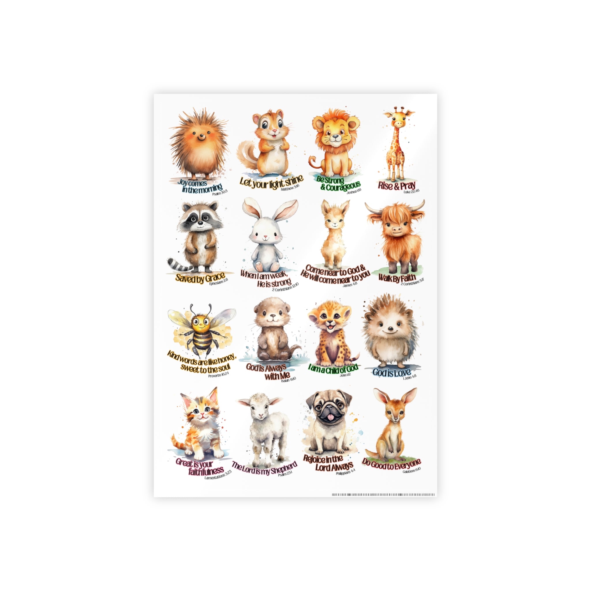Happy & Whimsical Watercolor Animal Poster – Inspiring Bible verses for Kids' Rooms, Playrooms / homeschool