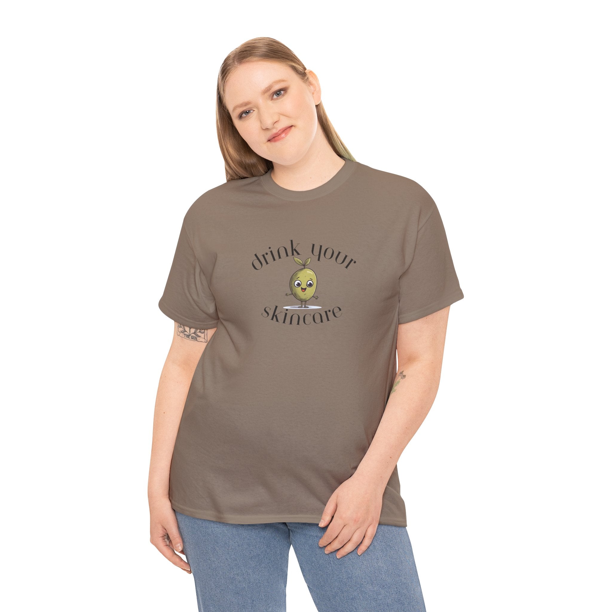 Drink your skincare / olive trees / olive cartoon / Unisex Heavy Cotton Tee