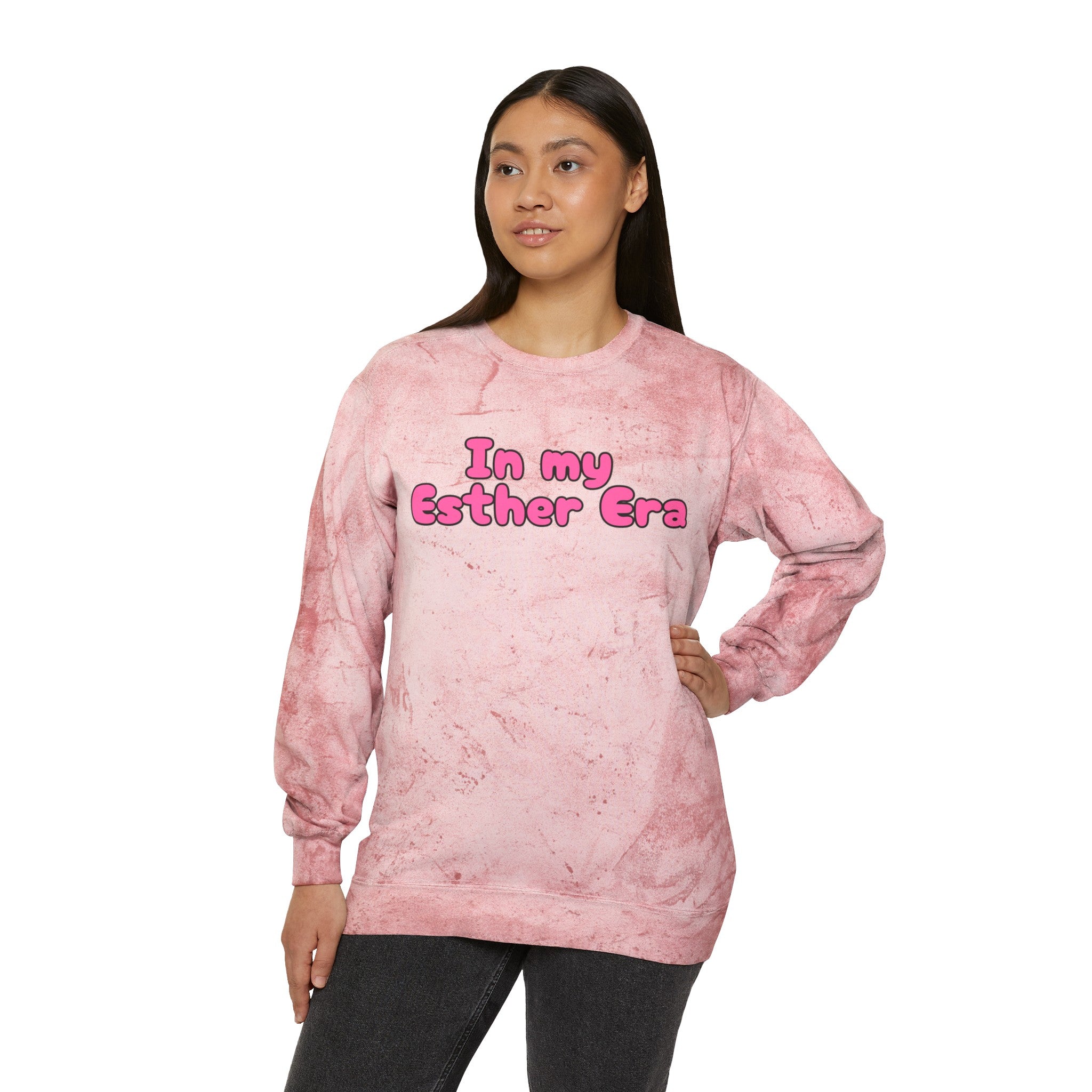 In my Esther era / hand drawn shirt / Bible gift / shirt /  Unisex Color Blast Crewneck Sweatshirt