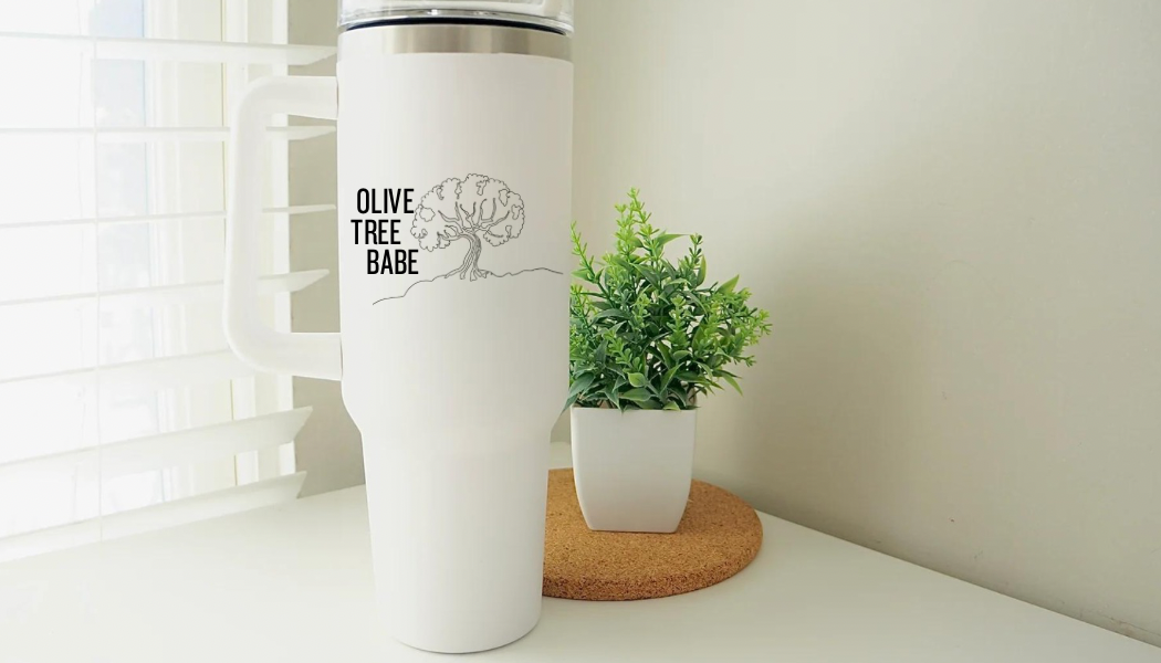 Hydroxytyrosol dealer / Olive tree babe / consultant gift / double sided design / Insulated Travel Mug, 40oz