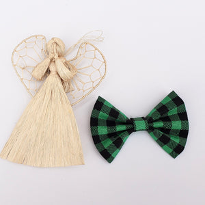 Green plaid bow tie - 3 inch