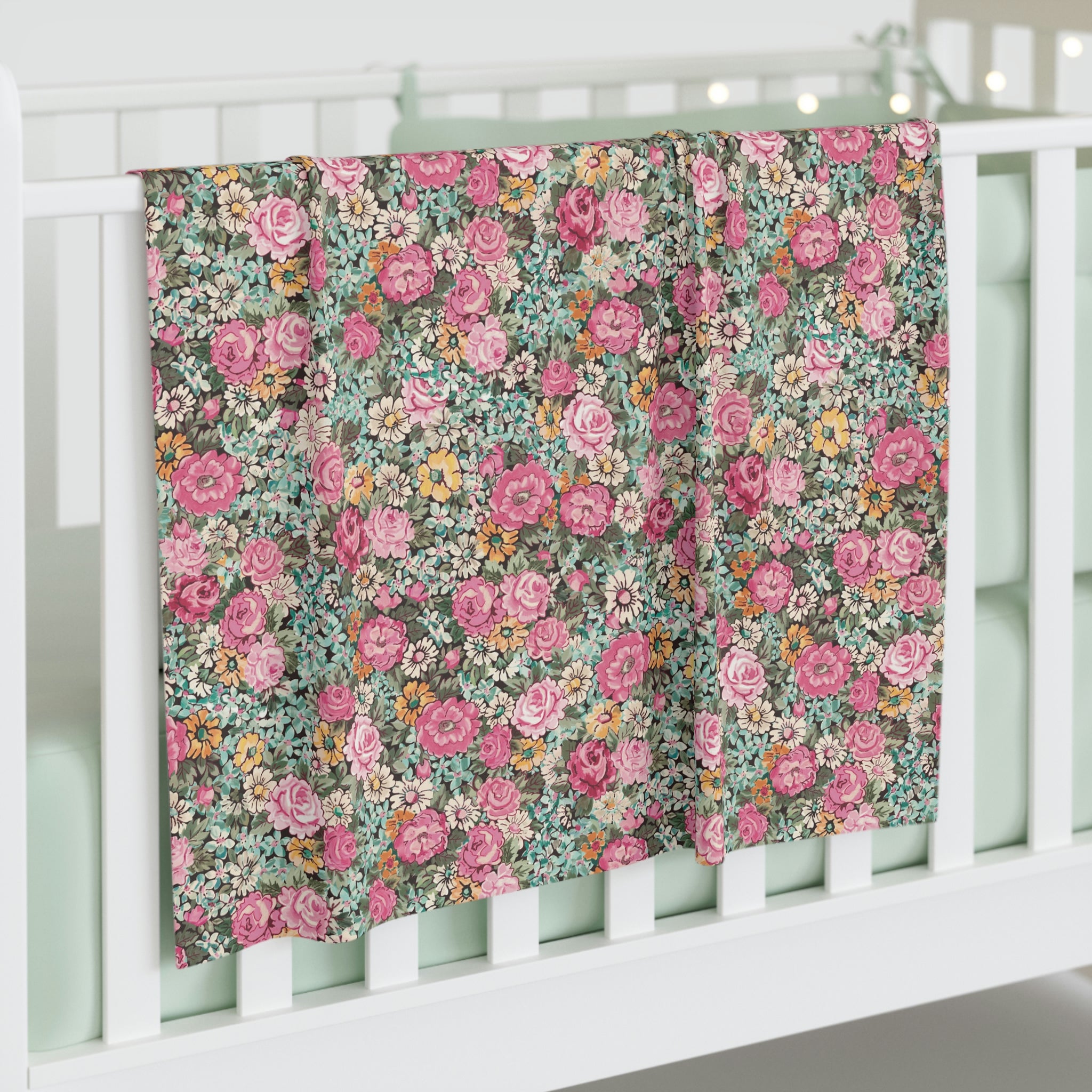 Baby Swaddle Blanket / bright pink vintage floral