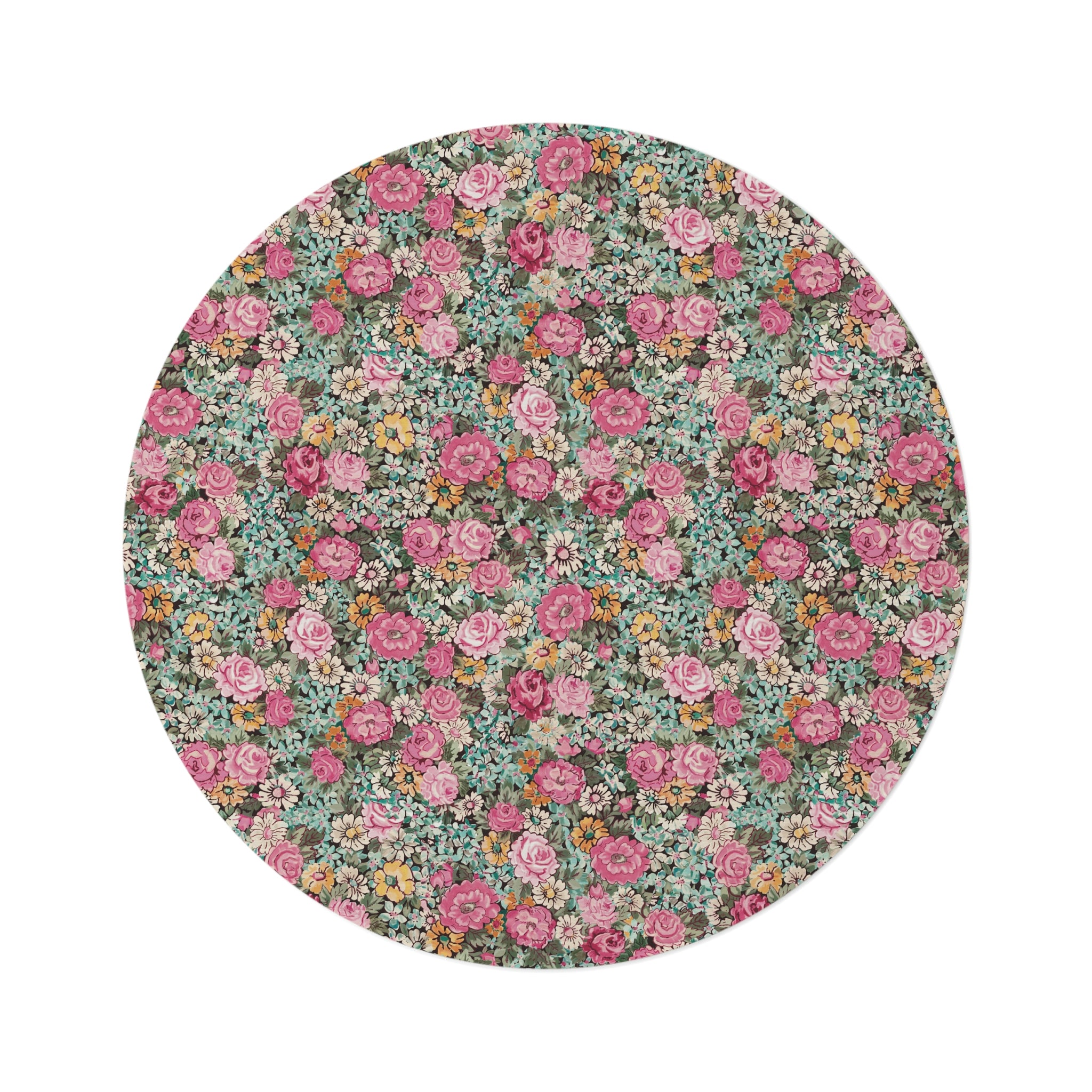 Round Rug / bright pink vintage floral