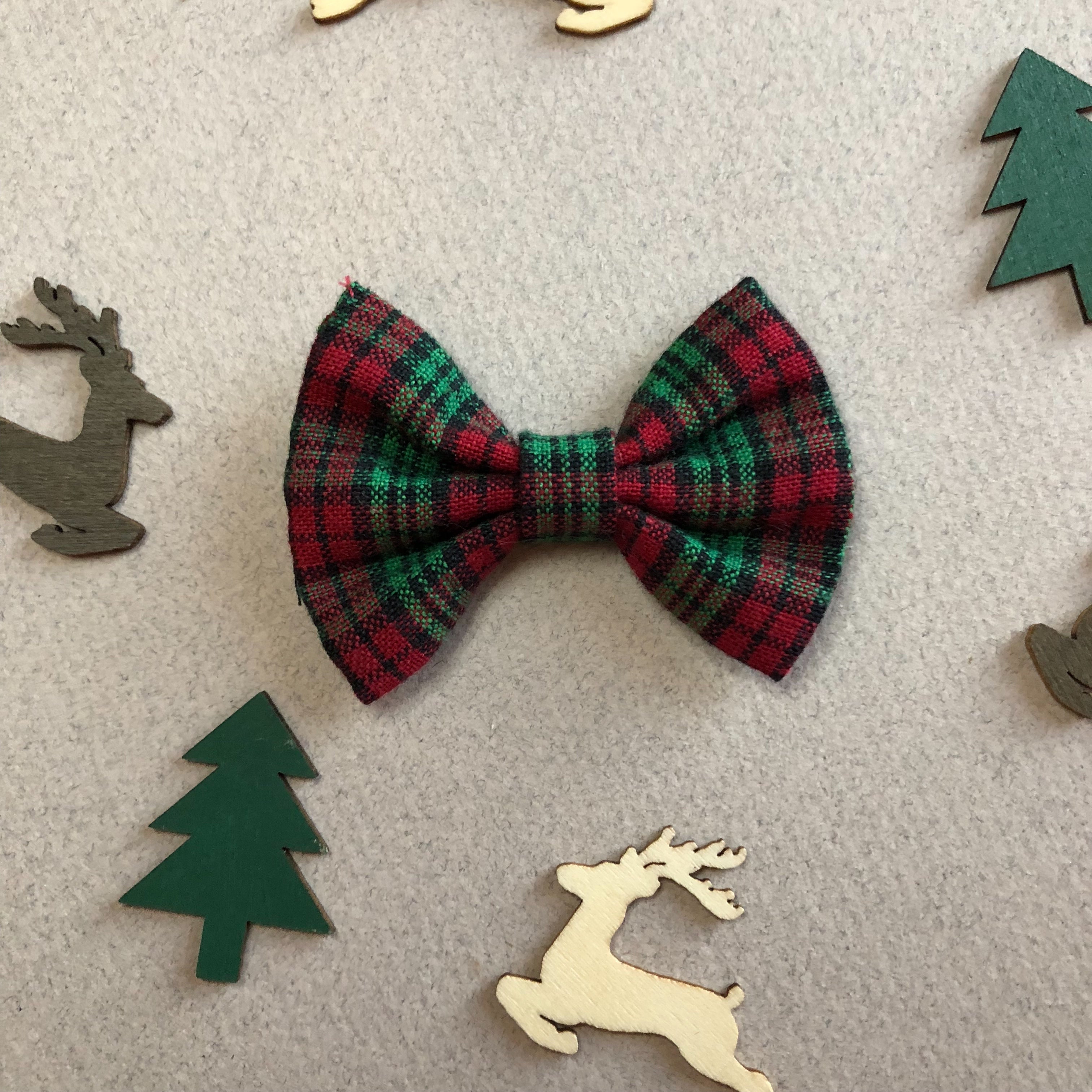 Red green black plaid bow - 2 inch