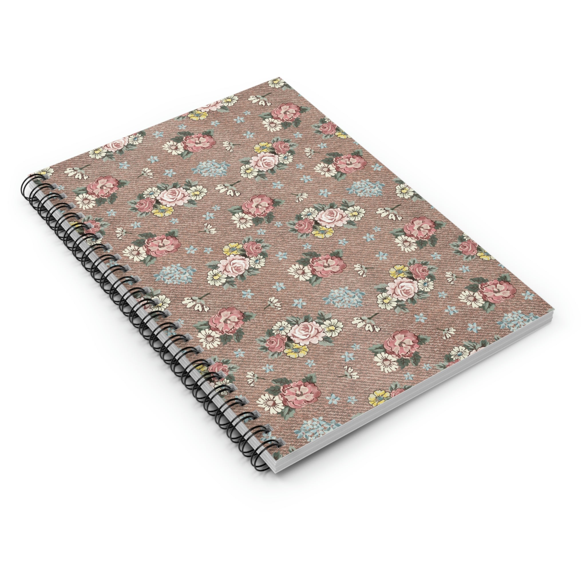 Spiral Notebook - Ruled Line / Burlap floral