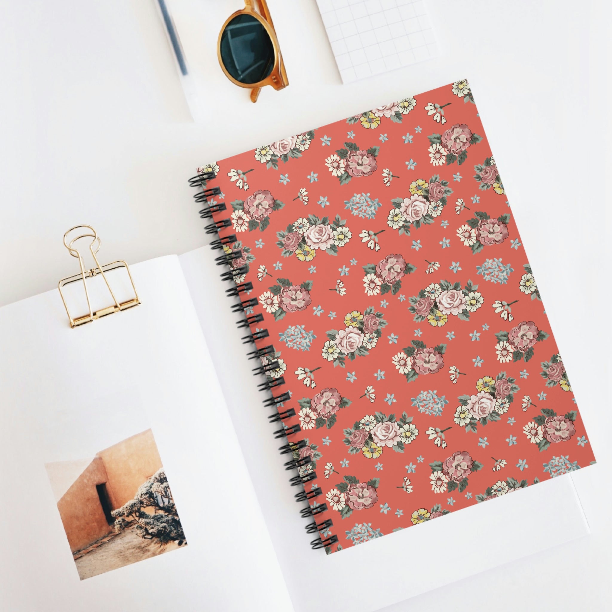 Spiral Notebook - Ruled Line / orange floral