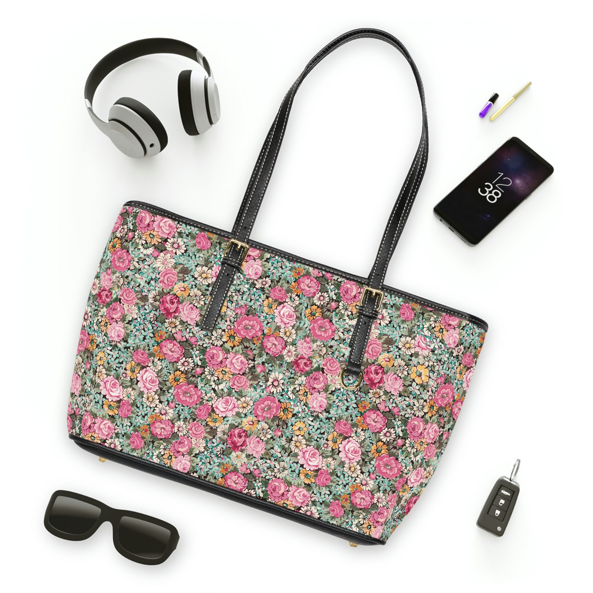 PU Leather Shoulder Bag / Bright Vintage Floral