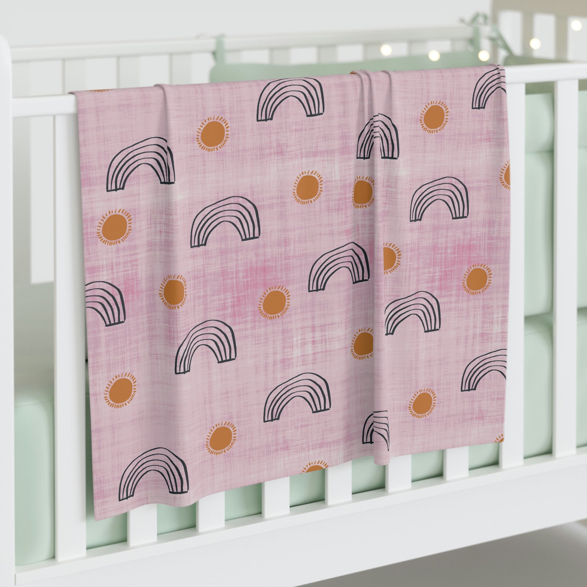 Baby Swaddle Blanket / rainbow pink linen