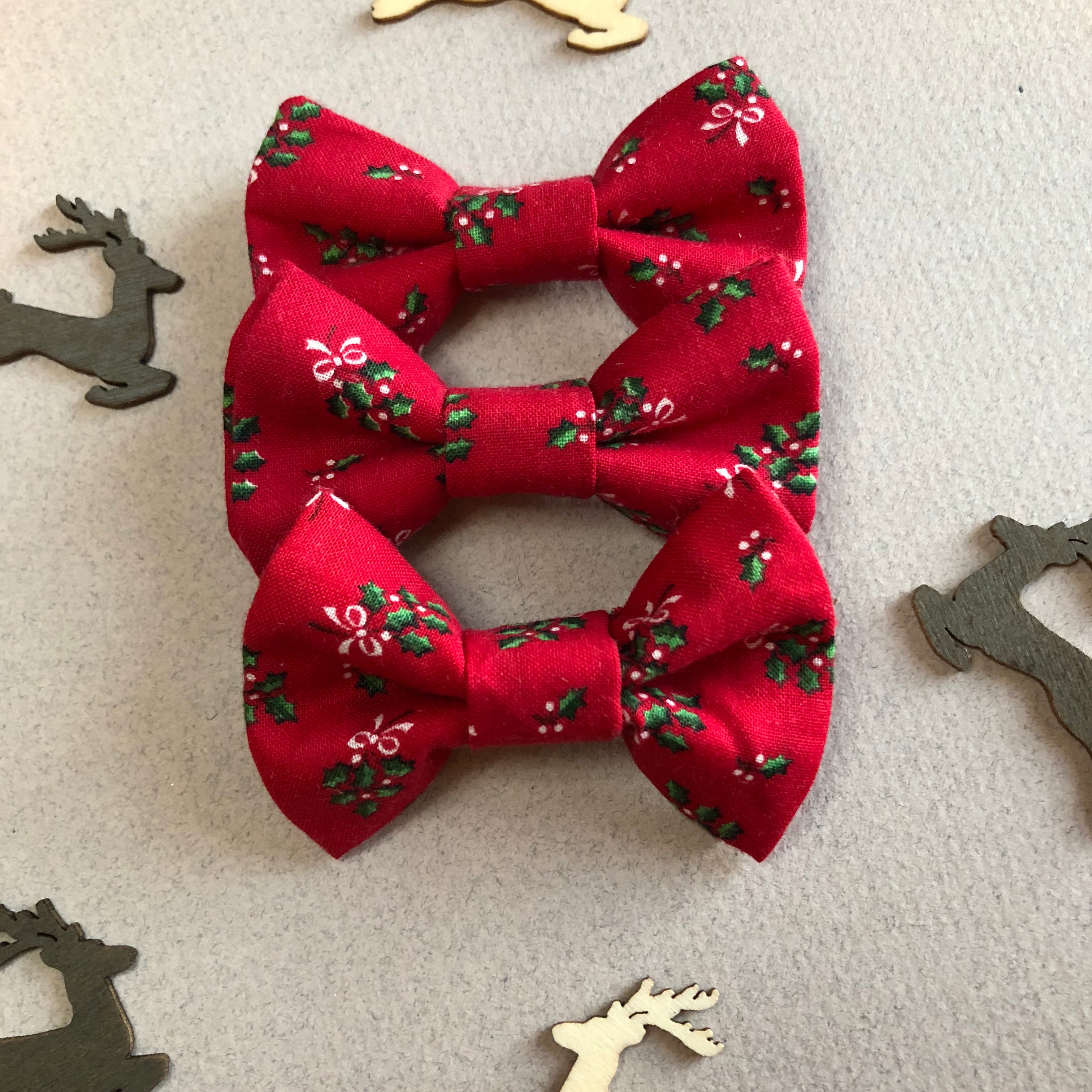 Vintage red poinsettia double layer bow ties