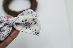 Vintage purple floral River bow w/ tiny embroidery - CSS2