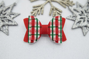 Christmas red & green plaid Quinnlee bow - HOC