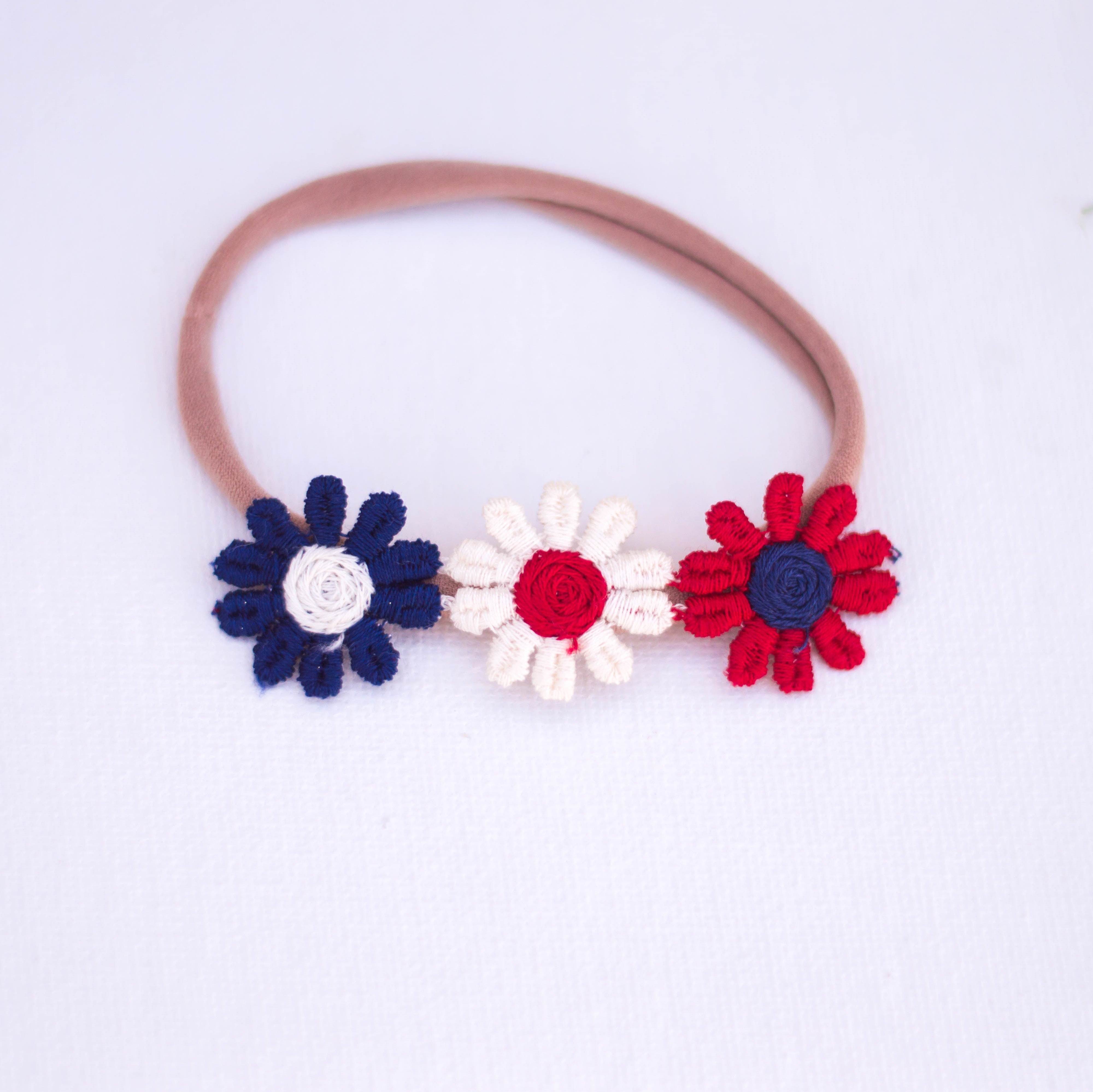 Vintage floral , red white and blue lace