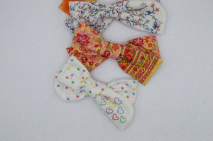 OOAK Embroidered Hearts bow hoc
