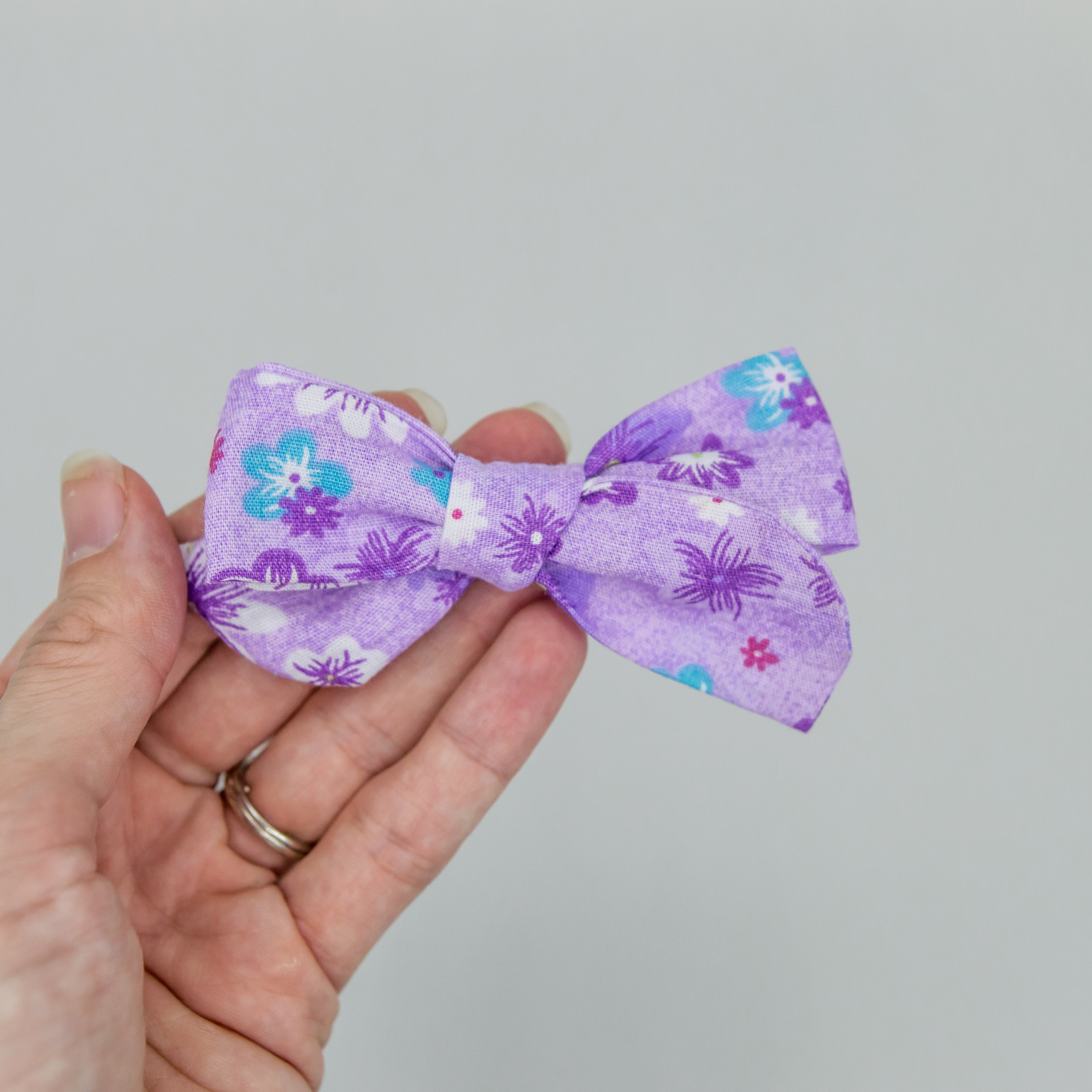 Purple floral seersucker vintage  3.5 inch Elloise Bow- ATD kind