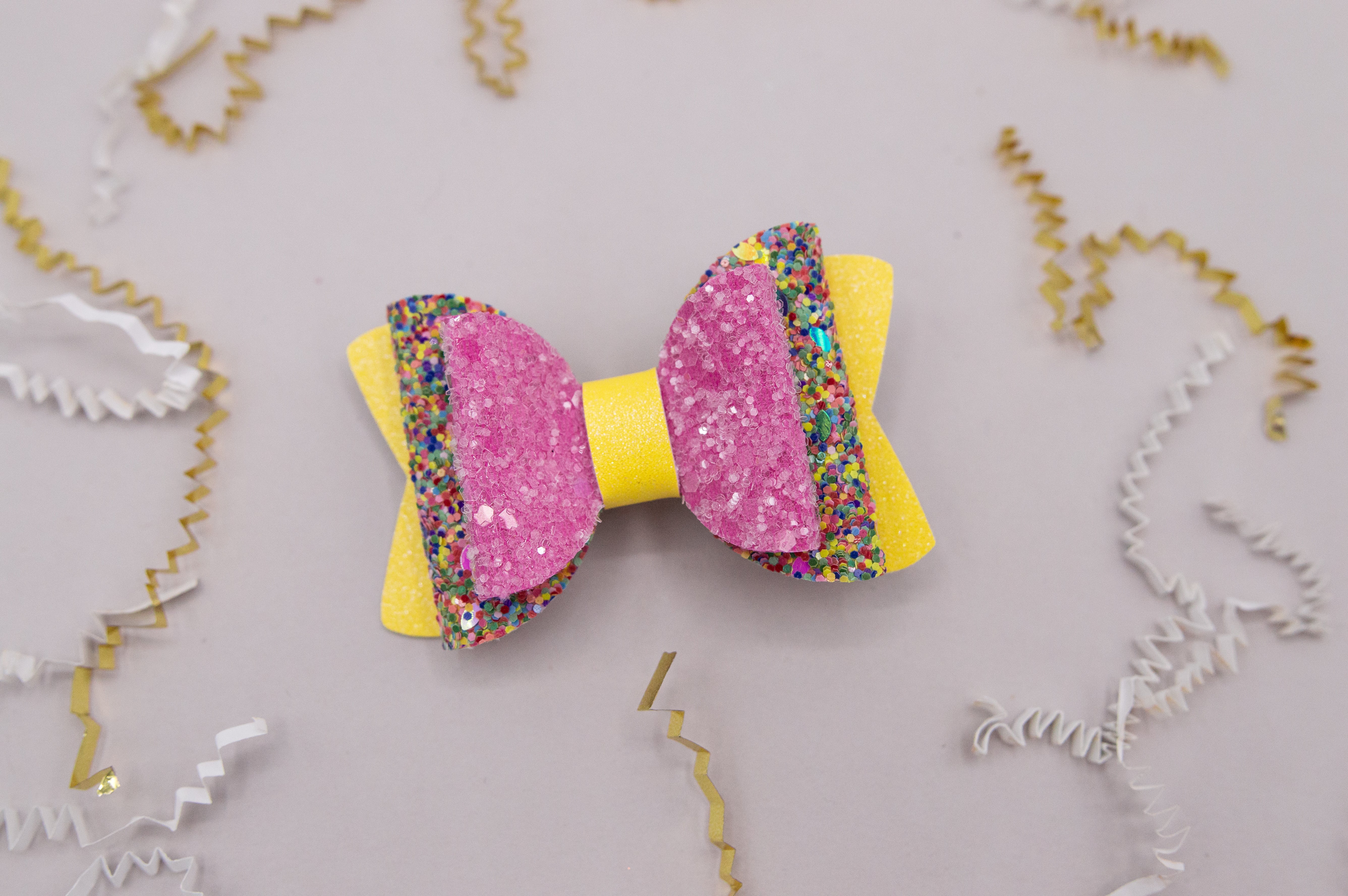 Yellow Confetti sparkle Quinnlee Bow - 2020