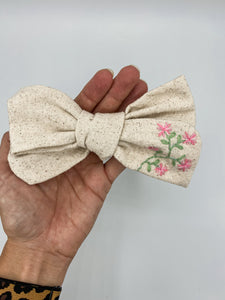 OOAK Embroidered pink bow