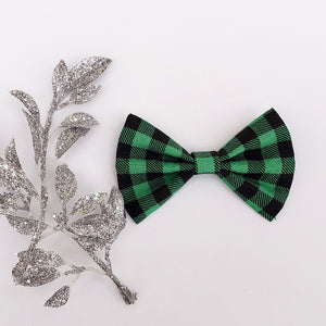 Green plaid bow tie - 3.5 inch