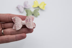 Lace sparkle pink Juniper bow - 2.5 inch m21