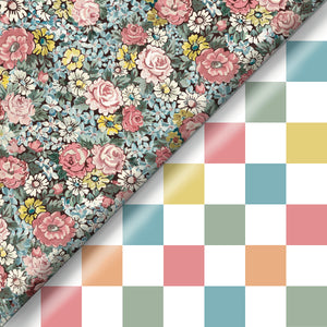 Vintage floral / white checkered smiles  - Seamless Files