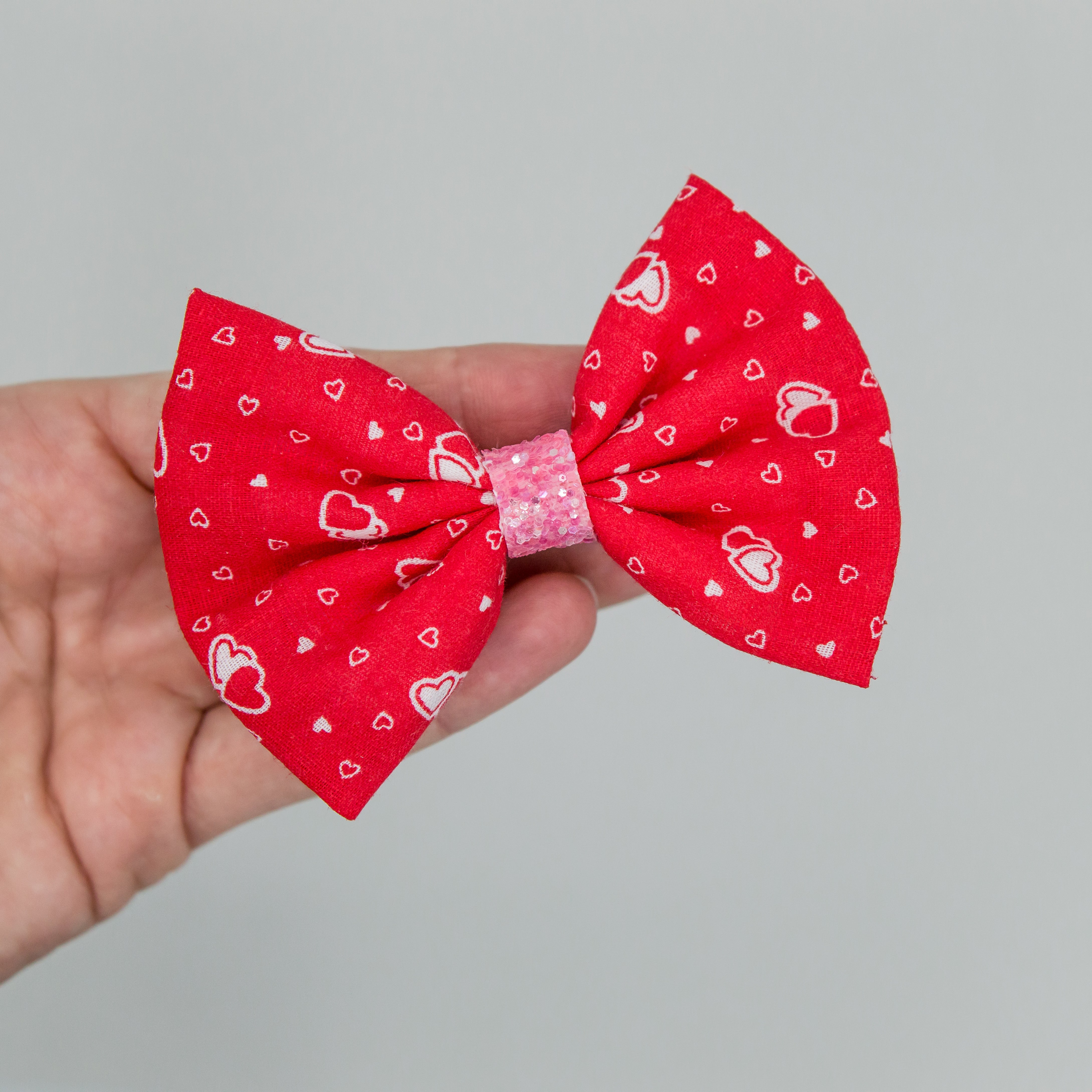 Red tiny white heart vintage 3.5 inch Bow-  kind atd