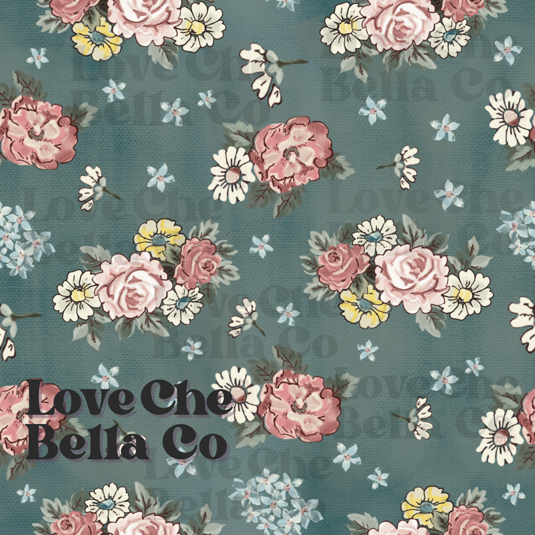 Vintage floral bouquets - Olive Canvas